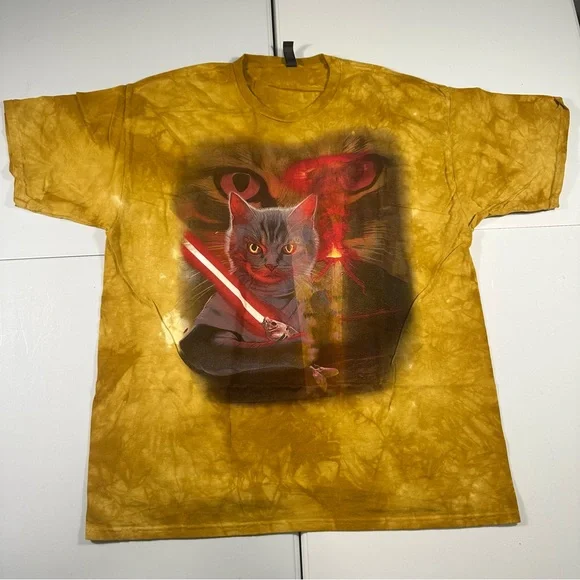 The mountain Star Wars cat light saber yellow tie dye short sleeve shirt 2XL - Picture 1 of 5